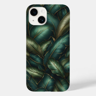 Elegant Dark Emerald Tropical Leaves and Gold Vein Case-Mate iPhone 14 Hoesje