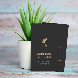 Elegant Dark Faux Gold Scissors Comb Haarstylist Visitekaartje