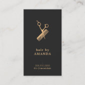 Elegant Dark Faux Gold Scissors Comb Haarstylist Visitekaartje (Voorkant)