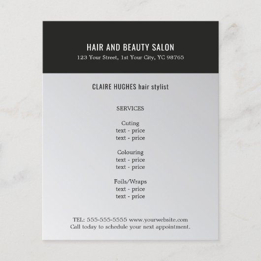 Elegant Dark Faux Silver Black Beauty Salon Flyer (Voorkant)
