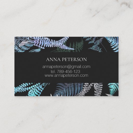Elegant Dark Fern Leaves Botanical Visitekaartje (Achterkant)