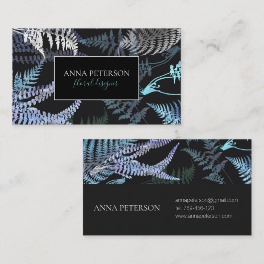 Elegant Dark Fern Leaves Botanical Visitekaartje (Voorkant / Achterkant)