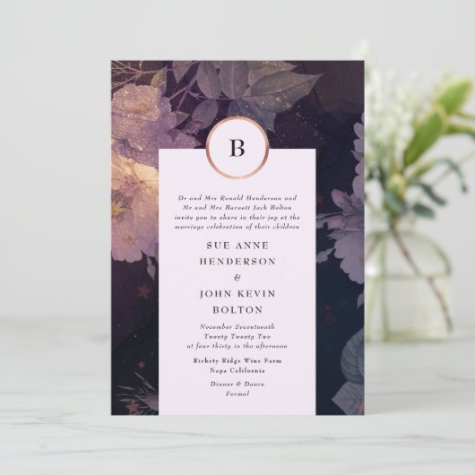 Elegant Dark Floral Boho Fantasy Roos Gold Kaart (Staand voorkant)