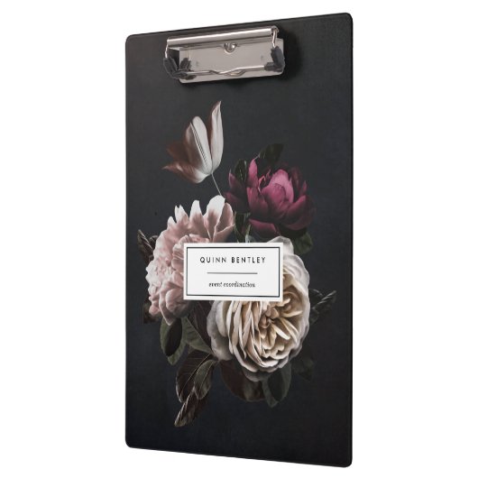 Elegant Dark Floral Bouquet op persoonlijke titel Klembord (Links)