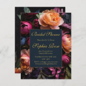 Elegant dark floral Bridal shower Briefkaart (Voorkant / Achterkant)