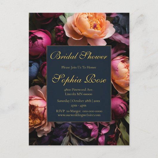 Elegant dark floral Bridal shower Briefkaart (Voorkant)