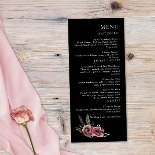 Elegant Dark Floral Cascade Black Burgundy Menu