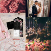 Elegant Dark Floral Cascade Black Burgundy Menu