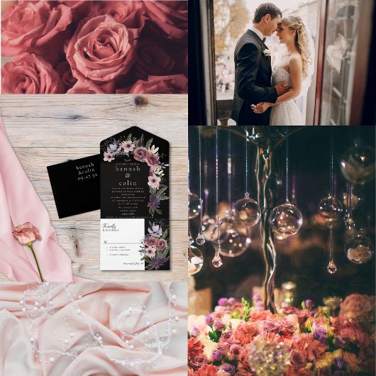 Elegant Dark Floral Cascade Black Burgundy Menu