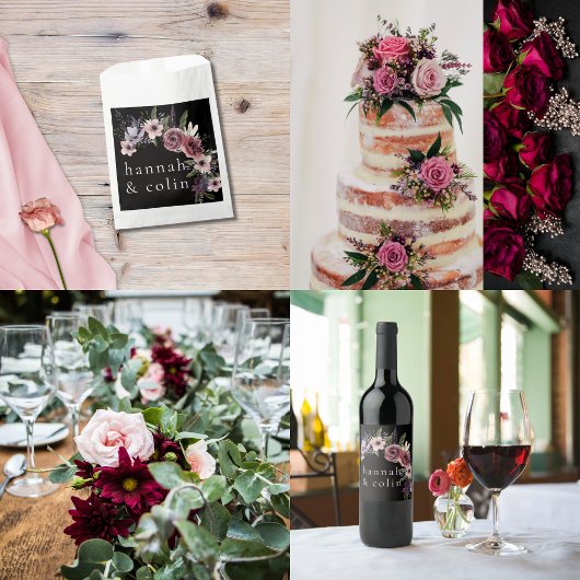 Elegant Dark Floral Cascade Black Burgundy Program Handwaaier