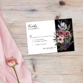 Elegant Dark Floral Cascade Black Burgundy RSVP Kaartje