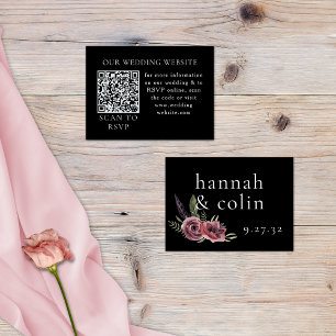 Elegant Dark Floral Cascade Black Burgundy Web QR Informatiekaartje