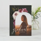 Elegant Dark Floral Foto Afstuderen Aankondiging (Staand voorkant)