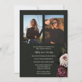 Elegant Dark Floral Foto Afstuderen Aankondiging (Achterkant)