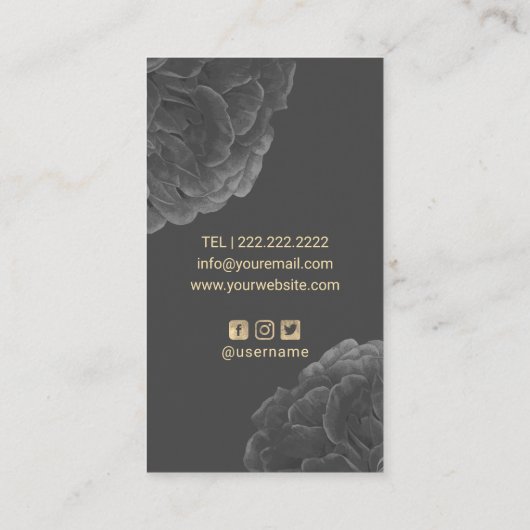 Elegant Dark Floral Gold Monogram Logo Hair Makeup Visitekaartje (Achterkant)