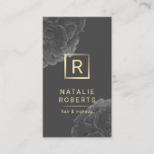 Elegant Dark Floral Gold Monogram Logo Hair Makeup Visitekaartje (Voorkant)