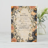 Elegant Dark Floral Halloween feest Kaart (Staand voorkant)
