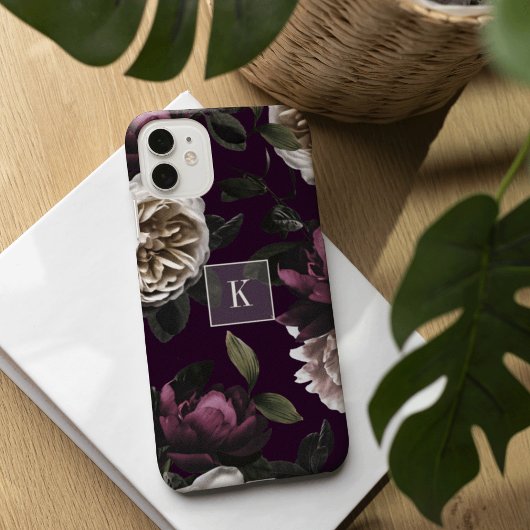 Elegant Dark Floral Monogram Case-Mate iPhone Case