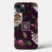 Elegant Dark Floral Monogram Case-Mate iPhone Case (Achterkant)