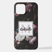 Elegant Dark Floral Monogram Script Name iPhone Hoesje (Achterkant)