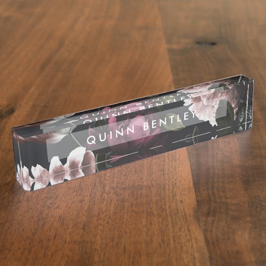 Elegant Dark Floral Naambordje (Zijkant)