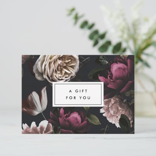 Elegant Dark Floral op zwart | Cadeaubon (Staand voorkant)