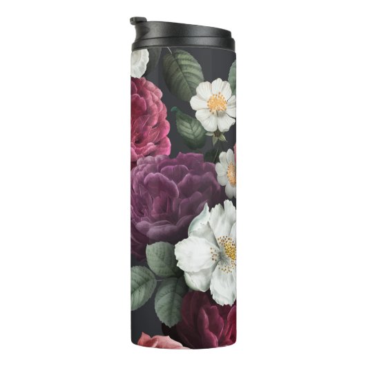 Elegant Dark Floral op zwart | Monogram Tumbler Thermosbeker (Geroteerd rechts)