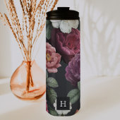 Elegant Dark Floral op zwart | Monogram Tumbler Thermosbeker