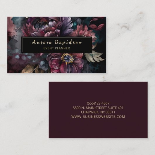 Elegant Dark Floral op zwart Visitekaartje (Voorkant / Achterkant)