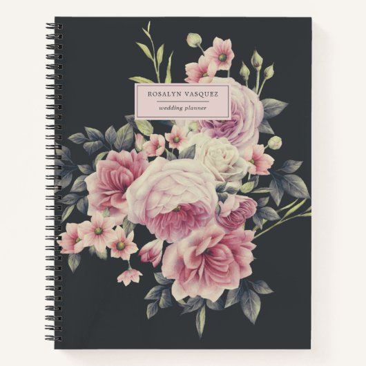 Elegant Dark Floral over Black Personalized Journa Notitieboek (Voorkant)