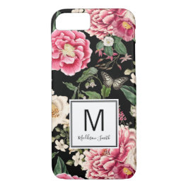 Elegant Dark Floral Pattern voegt Jouw naam toe iPhone 8/7 Hoesje