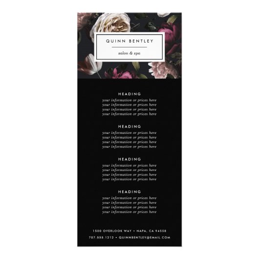 Elegant Dark Floral Pricing or Services Reclamekaart (Voorkant)