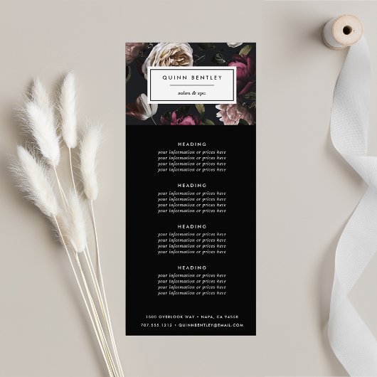 Elegant Dark Floral Pricing or Services Reclamekaart