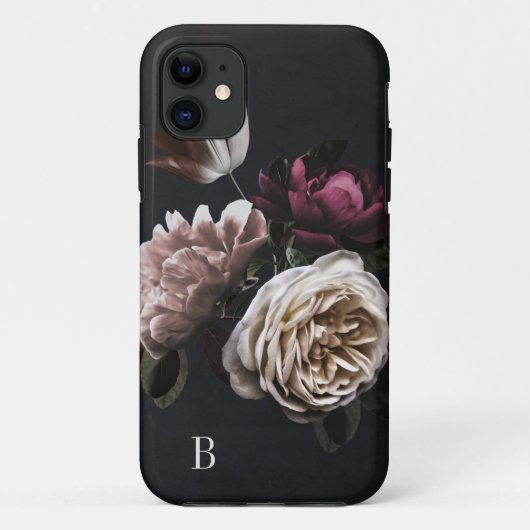 Elegant Dark Floral Roos Monogram Case-Mate iPhone Case (Achterkant)