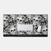 Elegant Dark Floral Skulls op Black Personalized Bureaumat (Keyboard & Muis)