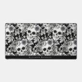 Elegant Dark Floral Skulls op Black Personalized Bureaumat (Voorkant)