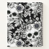 Elegant Dark Floral Skulls op Black Personalized Notitieboek (Achterkant)