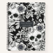 Elegant Dark Floral Skulls op Black Personalized Notitieboek (Voorkant)
