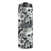 Elegant Dark Floral Skulls op Black Personalized Thermosbeker (Voorkant)