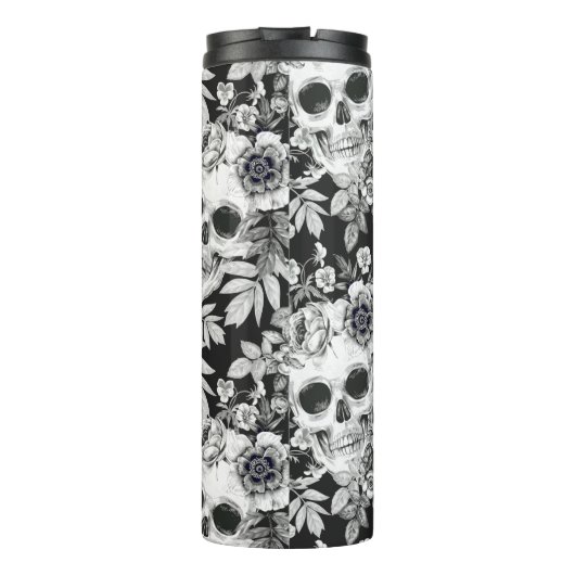 Elegant Dark Floral Skulls op Black Personalized Thermosbeker (Achterkant)