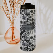 Elegant Dark Floral Skulls op Black Personalized Thermosbeker