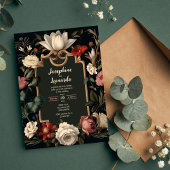 Elegant Dark Floral Vintage Wedding Invitation Kaart