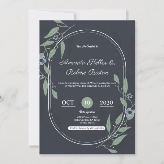 Elegant Dark Floral Wedding Invitation Kaart (Voorkant)
