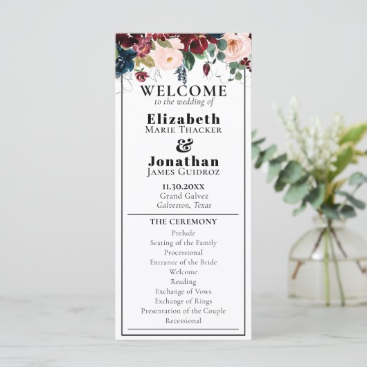 Elegant Dark Florals Wedding Programmakaart (Staand voorkant)