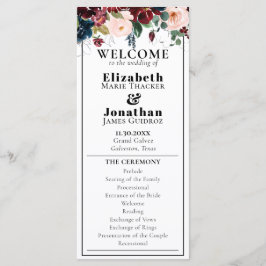Elegant Dark Florals Wedding Programmakaart