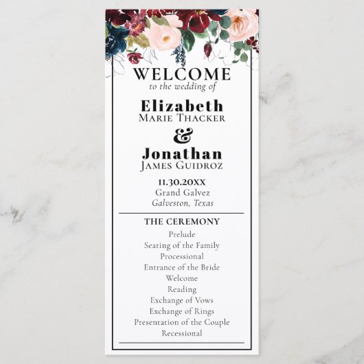 Elegant Dark Florals Wedding Programmakaart (Voorkant)