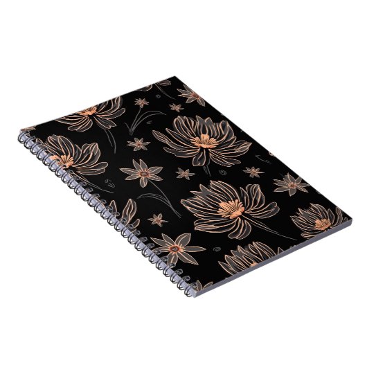 Elegant Dark Flower Pattern Spiral Notitieboek (Rechterzijde)