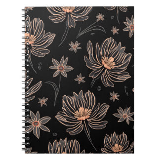 Elegant Dark Flower Pattern Spiral Notitieboek