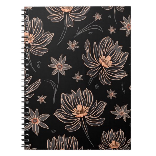 Elegant Dark Flower Pattern Spiral Notitieboek (Voorkant)