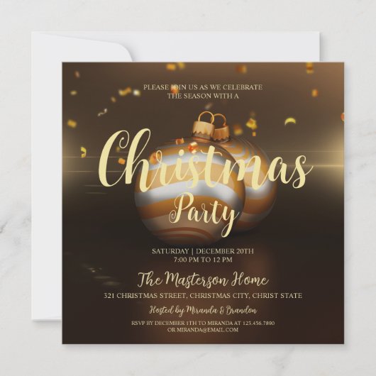 Elegant Dark Gold-kerstfeest uitnodiging (Voorkant)